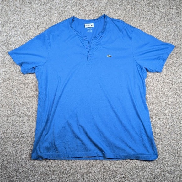 Lacoste Mens 3XL Blue Pima Cotton Regular Fit Button Henley T-Shirt - Picture 2 of 5